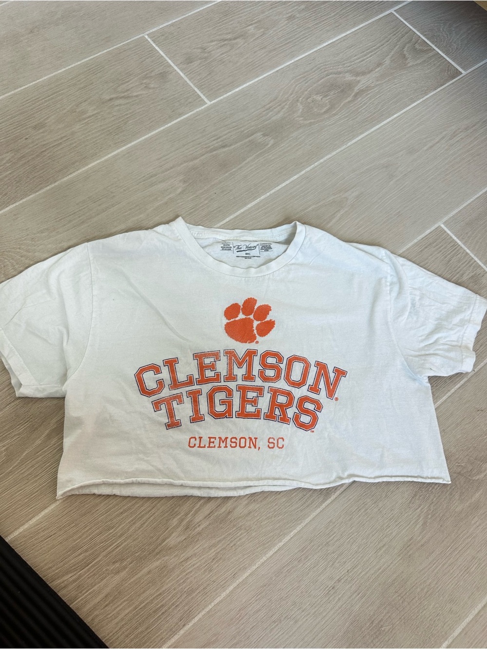 Clemson Tigers White Crop Tee with Orange Logo